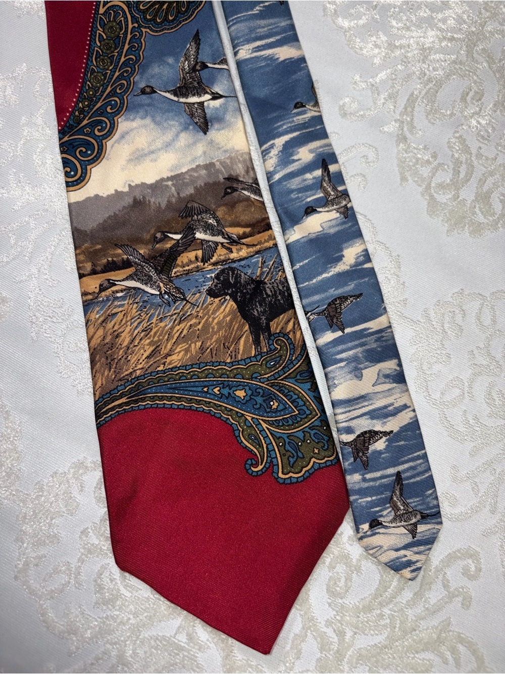 Vintage Ducks Unlimited Silk Tie Black Lab & Paisley Duck Design